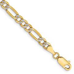 14K 7 inch 3.9mm Semi-Solid with Rhodium Pavâ Figaro with Lobster Clasp Bracelet