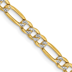 14K 18 inch 3.9mm Semi-Solid with Rhodium Pavâ Figaro with Lobster Clasp Chain