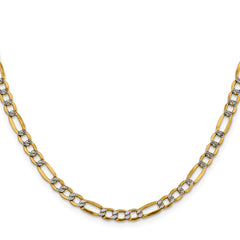 14K 26 inch 5.25mm Semi-Solid with Rhodium Pavâ Figaro with Lobster Clasp Chain
