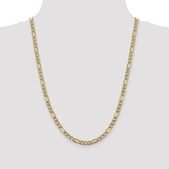 14K 24 inch 5.25mm Semi-Solid with Rhodium Pavâ Figaro with Lobster Clasp Chain