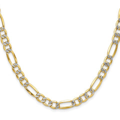 14k 6.5mm Semi-solid with Rhodium Pavâ Figaro Chain - 5
