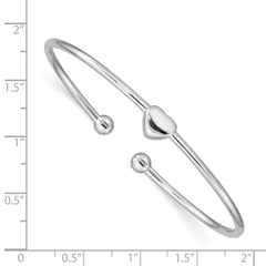 Sterling Silver Rhodium-plated Heart Cuff Bangle