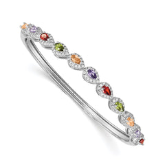 Sterling Silver Rhodium-plated Multi-Color CZ Hinged Bangle