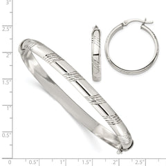 Sterling Silver D/C 6mm Bangle and 4mm Hoop Earring Set - 2