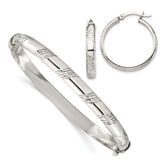 Sterling Silver D/C 6mm Bangle and 4mm Hoop Earring Set - 2