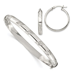Sterling Silver D/C 6mm Bangle and 4mm Hoop Earring Set - 2