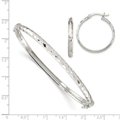 Sterling Silver D/C 4mm Bangle and 3mm Hoop Earring Set - 2
