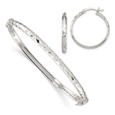 Sterling Silver D/C 4mm Bangle and 3mm Hoop Earring Set - 2