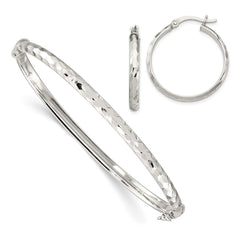 Sterling Silver D/C 4mm Bangle and 3mm Hoop Earring Set - 2