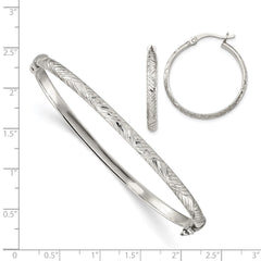 Sterling Silver D/C 4mm Bangle and 3mm Hoop Earring Set - 3