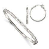 Sterling Silver D/C 4mm Bangle and 3mm Hoop Earring Set - 3