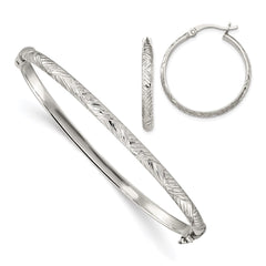 Sterling Silver D/C 4mm Bangle and 3mm Hoop Earring Set - 3