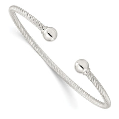 Sterling Silver Polished Twisted w/1 Thread Ball Cuff Bangle