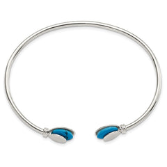 Sterling Silver Polished Reconstituted Turquoise Flexible Cuff Bangle