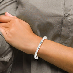 Sterling Silver Polished Textured Hinged Bangle - 2