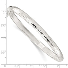 Sterling Silver Polished Textured Hinged Bangle - 2