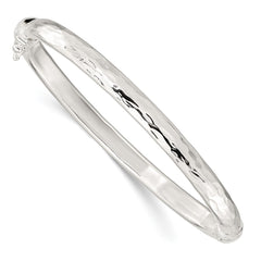 Sterling Silver Polished Textured Hinged Bangle - 2