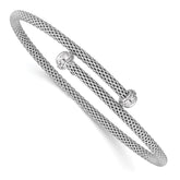Sterling Silver Rhodium-plated Polished CZ Flexible Cuff Bangle