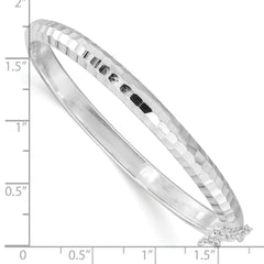 Sterling Silver Rhodium-plated Polished & Diamond-cut 5mm with Safety Clasp Hinged Children's Bangle - 4