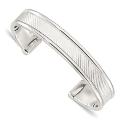 Sterling Silver Polished Textured Cuff Bangle Bracelet - 2