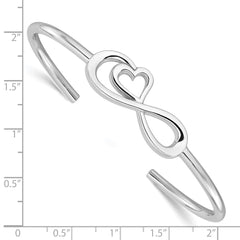 Sterling Silver Rhodium-plated Heart Infinity Symbol Cuff Bangle