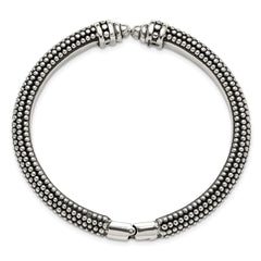 Sterling Silver Polished and Antiqued Beaded Hinged Bangle Bracelet