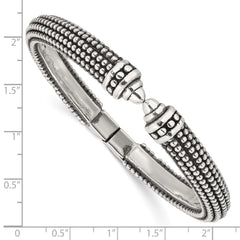 Sterling Silver Polished and Antiqued Beaded Hinged Bangle Bracelet