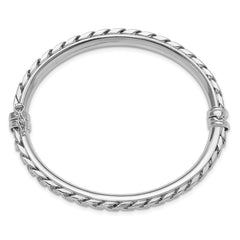 Sterling Silver Polished Rhodium-plated Textured Link Hinged Bangle Bracele