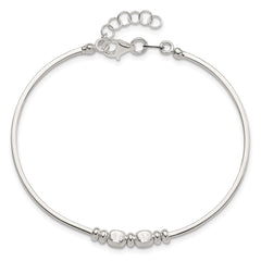 Sterling Silver Rhod-plated Polished Beads w/.75 in ext Bangle Bracelet