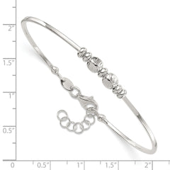 Sterling Silver Rhod-plated Polished Beads w/.75 in ext Bangle Bracelet