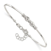Sterling Silver Rhod-plated Polished Beads w/.75 in ext Bangle Bracelet