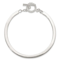 Sterling Silver Polished CZ Toggle Clasp Bangle Bracelet
