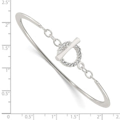 Sterling Silver Polished CZ Toggle Clasp Bangle Bracelet