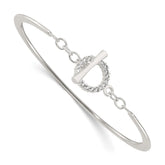 Sterling Silver Polished CZ Toggle Clasp Bangle Bracelet