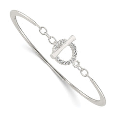 Sterling Silver Polished CZ Toggle Clasp Bangle Bracelet