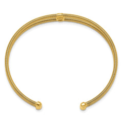 Sterling Silver Polished Gold-tone Textured CZ Two Band Cuff Bracelet