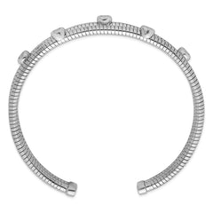 Sterling Silver Rhod-plated Textured CZ Moveable Wrap Bangle Bracelet