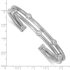 Sterling Silver Rhod-plated Textured CZ Moveable Wrap Bangle Bracelet