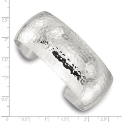Sterling Silver Polished 25mm Domed Hammered Cuff Bangle
