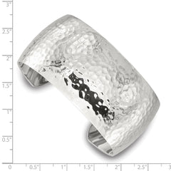 Sterling Silver Polished 30mm Domed Hammered Cuff Bangle
