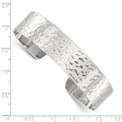 Sterling Silver Polished 15mm Flat Hammered Cuff Bangle