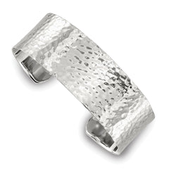 Sterling Silver Polished 20mm Flat Hammered Cuff Bangle