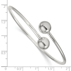Sterling Silver Polished Ball Ends Flexible Cuff Bangle