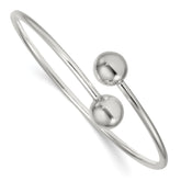Sterling Silver Polished Ball Ends Flexible Cuff Bangle