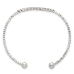 Sterling Silver Polished and Beaded Bezel Set CZ Bar Cuff Bangle