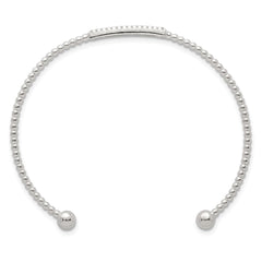 Sterling Silver Polished and Beaded CZ Bar Cuff Bangle