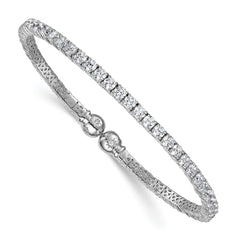 Sterling Silver Rhodium-plated Polished CZ Star Flexible Cuff Bangle Bracelet