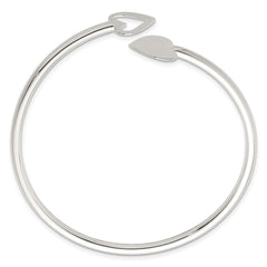Sterling Silver Polished Double Heart Flexible Cuff Bangle