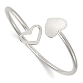 Sterling Silver Polished Double Heart Flexible Cuff Bangle