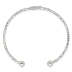 Sterling Silver Polished and Beaded CZ Cross Cuff Bangle